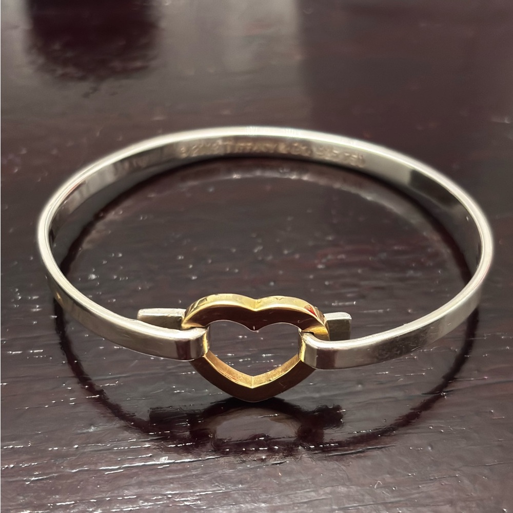 Tiffany Sterling and gold bangle Heart Bracelet size 6.5